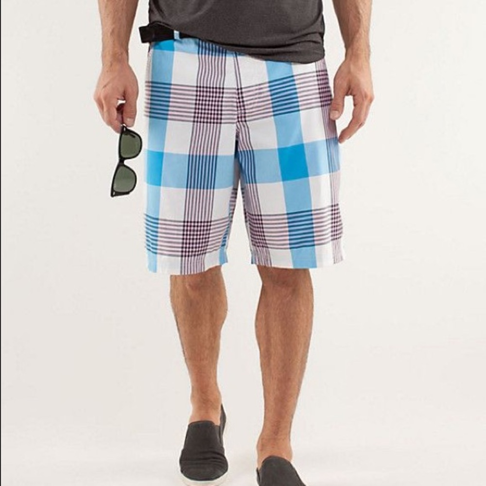 Lululemon Mens Kahuna Blue Plaid Shorts